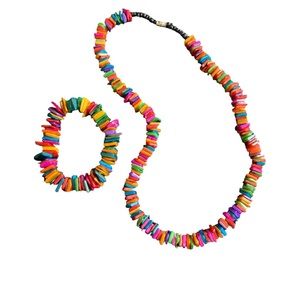 Set of Necklace and Stretch Bracelet, Multicolor